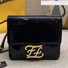 Fendi Karligraphy FF Button Flap Bag in Patent Leather Black 2019 (HONGS-9081954)