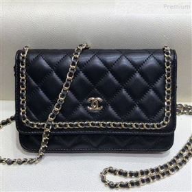 Chanel Quilted Lambskin Chain Trim Wallet on Chain WOC AP0674 Black 2019 (SMJD-9082313)