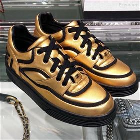 Chanel Metallic Lambskin Low-Top Sneakers G35063 Gold/Black 2019 (XO-9082125)