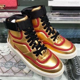 Chanel Metallic Leather High-Top Sneakers G35063 Gold/Red 2019 (XO-9082130)