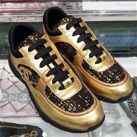 Chanel Metallic Leather and Tweed Low-Top Sneakers G35060 Black/Gold 2019 (XO-9082133)