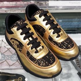 Chanel Metallic Leather and Tweed Low-Top Sneakers G35060 Black/Gold 2019 (XO-9082133)