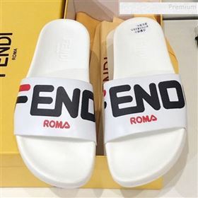 Fendi Roma Logo Flat Slide Sandals White 2019 (For Women and Men) (DLY-9082145)