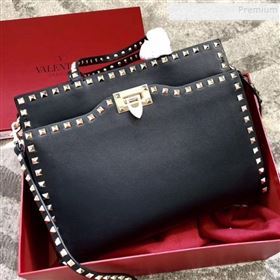 Valentino Smooth Calfskin Rockstud Large Top Handle Bag Black Fall 2018 (JIND-9081933)