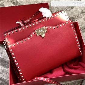 Valentino Smooth Calfskin Rockstud Large Top Handle Bag Red Fall 2018 (JIND-9081935)