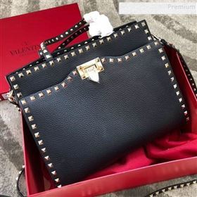 Valentino Grained Calfskin Rockstud Large Top Handle Bag Black Fall 2018 (JIND-9081939)