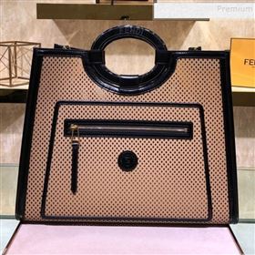 Fendi Runaway Medium Perforated Leather Shopper Top Handle Bag Beige 2019 (AFEI-9082419)