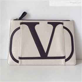 Valentino Large VLogo Canvas Pouch Bag White 2019 (JJ3-9082668)