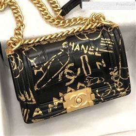 Chanel Crocodile Embossed Graffiti Leather Small Boy Flap Bag A67085 Black 2019 (YD-9082942)