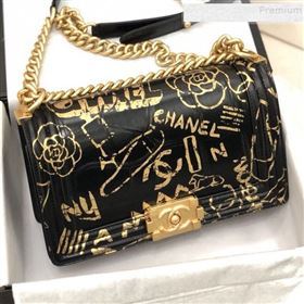 Chanel Crocodile Embossed Graffiti Leather Medium Boy Flap Bag A67086 Black 2019 (YD-9082943)