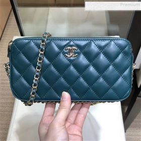 Chanel Quilted Lambskin Double Clutch with Chain AP0738 Blue 2019 (SMJD-9082955)