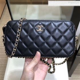 Chanel Quilted Lambskin Double Clutch with Chain AP0738 Black 2019 (SMJD-9082954)