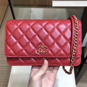 chaneI Quilted Lambskin Wallet on Chain WOC AP0724 Red 2019 (SMJD-9082956)