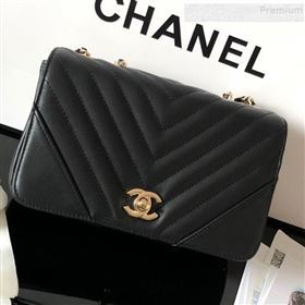 Chanel Chevron Smooth Calfskin Small Flap Bag A91586 Black 2019 (FM-9082959)