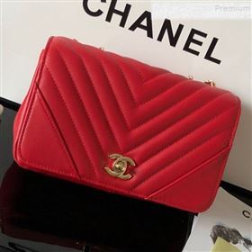 Chanel Chevron Smooth Calfskin Small Flap Bag A91586 Red 2019 (FM-9082960)