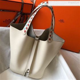 Hermes Picotin Lock Bag with Woven Top Handle in Epsom Leather 22cm White 2019 (FLB-9083034)