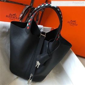 Hermes Picotin Lock Bag with Woven Top Handle in Epsom Leather 22cm Black 2019 (FLB-9083042)