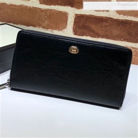 Gucci Vintage Leather Long Zip Around Wallet with Interlocking G ‎575988 Black 2019 (DLH-9083055)