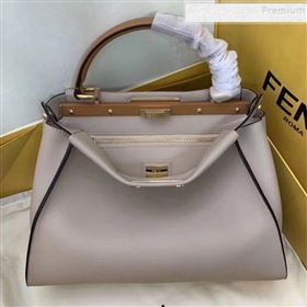 Fendi Peekaboo Iconic Calfskin Medium Bag Beige Grey 2019 (AFEI-9083103)