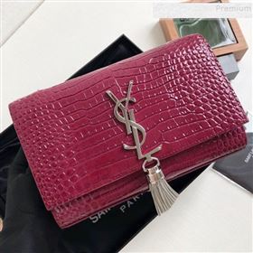 Saint Laurent Kate Small Chain and Tassel Bag in Crocodile Embossed Leather 474366 Purple/Silver 2019 (KTSD-9083110)