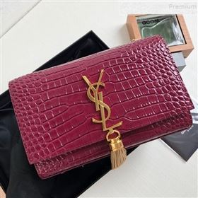 Saint Laurent Kate Small Chain and Tassel Bag in Crocodile Embossed Leather 474366 Purple/Gold 2019 (KTSD-9083111)