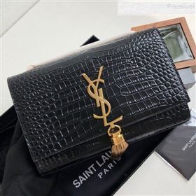 Saint Laurent Kate Small Chain and Tassel Bag in Crocodile Embossed Leather 474366 Black/Gold 2019 (KTSD-9083115)