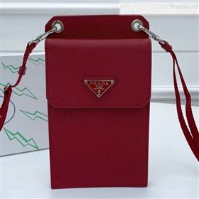 Prada Saffian Leather iPhone Holder Cluth Crossbody Bag Red 2019 (WEIP-9083117)
