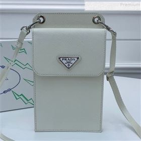 Prada Saffian Leather iPhone Holder Cluth Crossbody Bag White 2019 (WEIP-9083118)