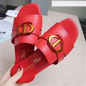 Dior Calfskin Logo Charm Flat Slide Sandals Red 2019 (MD-9090317)