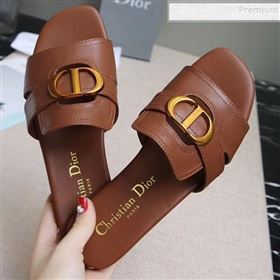 Dior Calfskin Logo Charm Flat Slide Sandals Brown 2019 (MD-9090319)