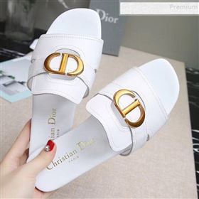 Dior Calfskin Logo Charm Flat Slide Sandals White 2019 (MD-9090318)