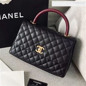 Chanel Grained Calfskin Medium Coco Flap Bag With Lizard Leather Top Handle Black (Top Quality)) (SY-9091171)