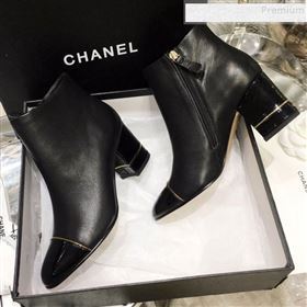 Chanel Golden Stripe Leather Mid-Heel Short Boots Black 2019 (ANDI-9091101)