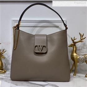 Valentino Grained Leather VLogo Hobo Bag Grey 2019 (XYD-9090920)