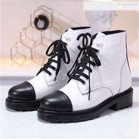 Chanel Calfskin Pearl Lace-up Short Boots White 2019 (DLY-9091118)