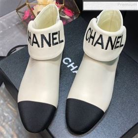 Chanel Embroidered Calfskin Flat Short Boots G35167 White 2019 (DLY-9091126)