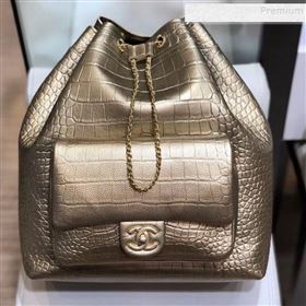 Chanel Metallic Crocodile Embossed Calfskin Large Backpack AS0800 Brass Gold 2019 (SMJD-9091811)