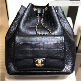 Chanel Metallic Crocodile Embossed Calfskin Large Backpack AS0800 Black 2019 (SMJD-9091813)