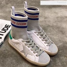 Golden Goose GGDB Calfskin Star Sock Sneaker Boots White/Silver/Green 2019 (JINGC-9091730)