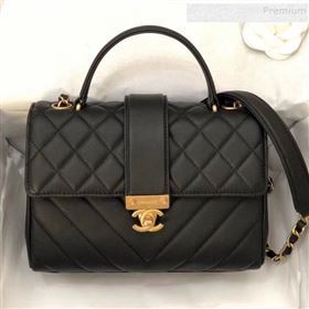 Chanel Quilted and Chevron Calfskin Flap Bag with Top Handle AS0804 Black 2019 (KAIS-9091703)