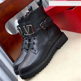 Valentino Calfskin VLogo Buckle Short Boots Black 2019 (HUANGZ-9091921)