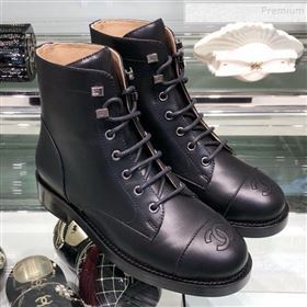 Chanel Calfskin Short Flat Boots G34954 Black 2019 (XO-9091926)