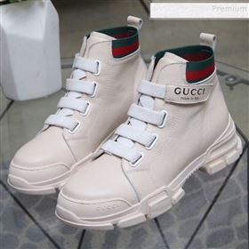 Gucci Web Calfskin Short Sneaker Boots White 2019 (DLY-9092001)