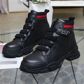 Gucci Web Calfskin Short Sneaker Boots Black 2019 (DLY-9092002)