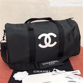 chaneI Fabric CC Carry-on Duffle Top Handle Bag Black/White 01 2019 (KAIS-9092511)