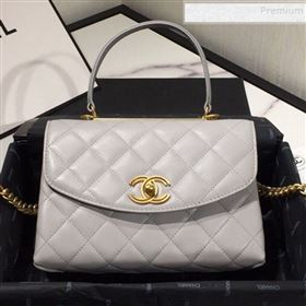 Chanel Quilted Lambskin Flap Bag with Top Handle AS1175 Gray 2019 (FM-9092519)