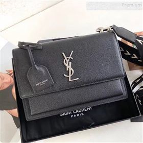 Saint Laurent Sunset Medium Fabric Shoulder Bag in Grained Leather Black 442906 2019 (KTSD-9092623)