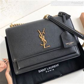 Saint Laurent Sunset Medium Shoulder Bag in Grained Leather Black/Gold 442906 2019 (KTSD-9092621)