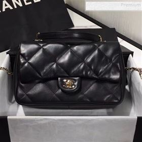 Chanel Quilted Lambskin Classic Medium Flap Bag with Top Handle AS1115 Black 2019 (KAIS-9092508)