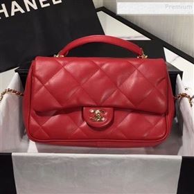 Chanel Quilted Lambskin Classic Medium Flap Bag with Top Handle AS1115 Red 2019 (KAIS-9092509)